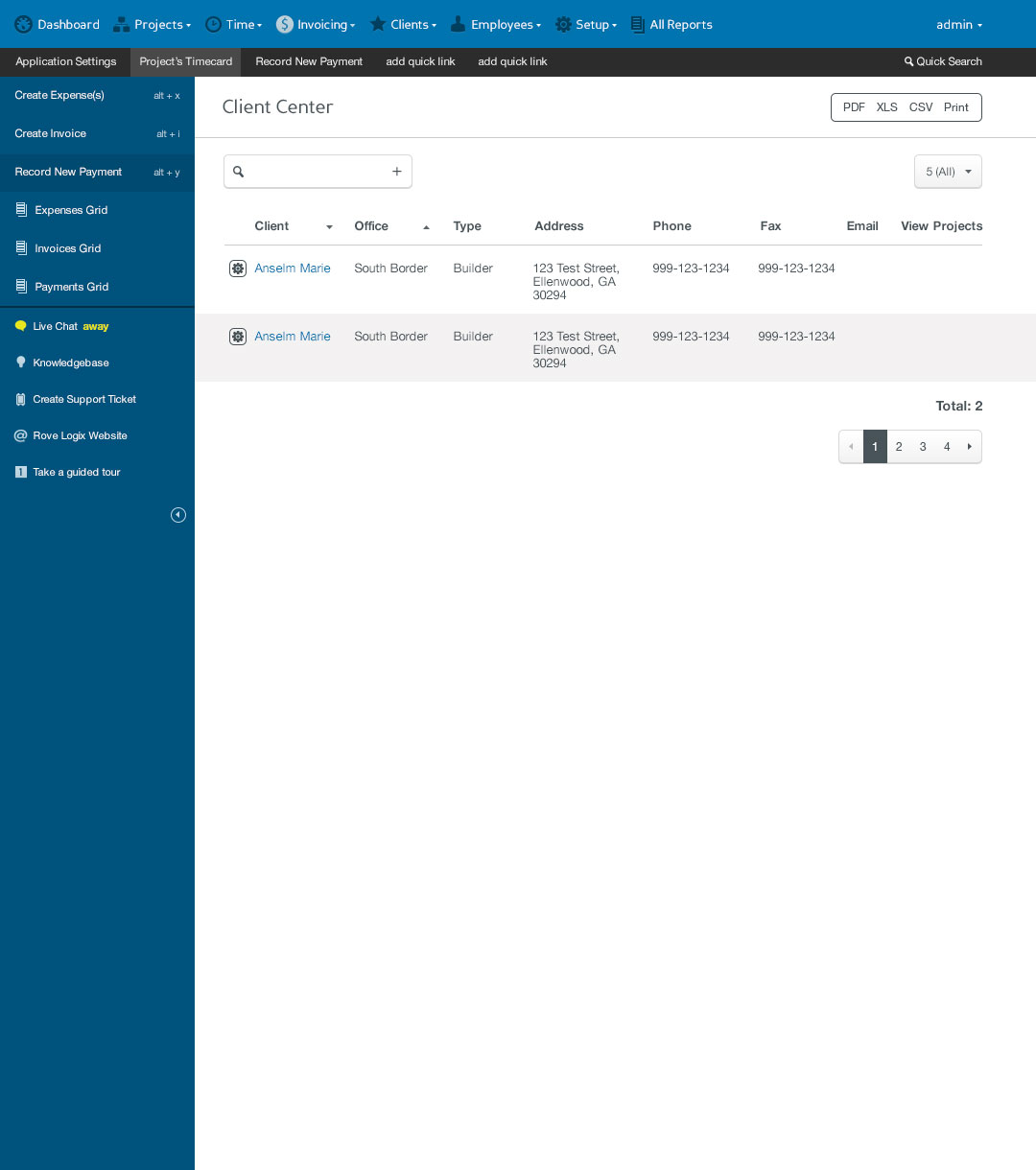 Rove Logix Client Center Page