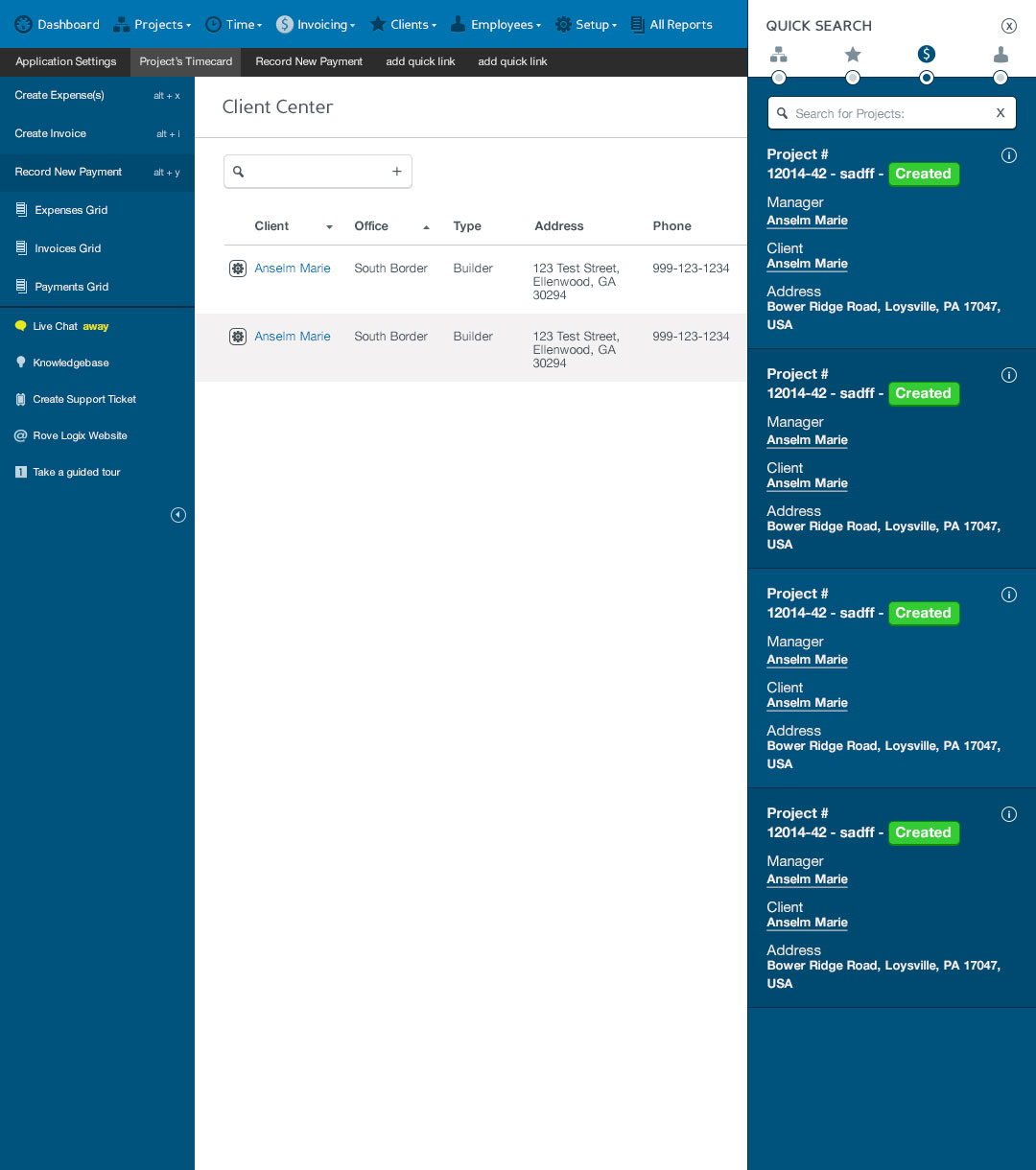 Rove Logix Client Center with Quick Search