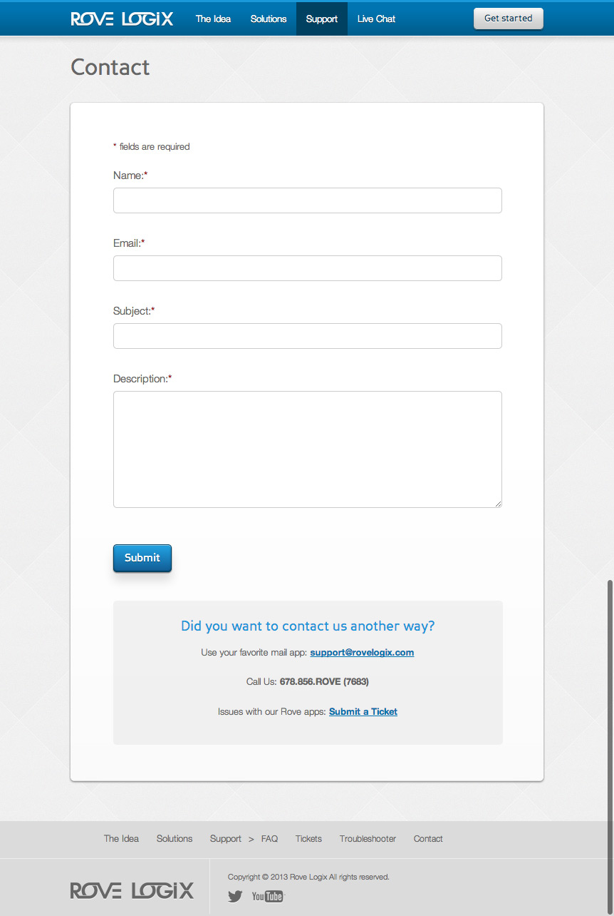 Rove Logix Contact page